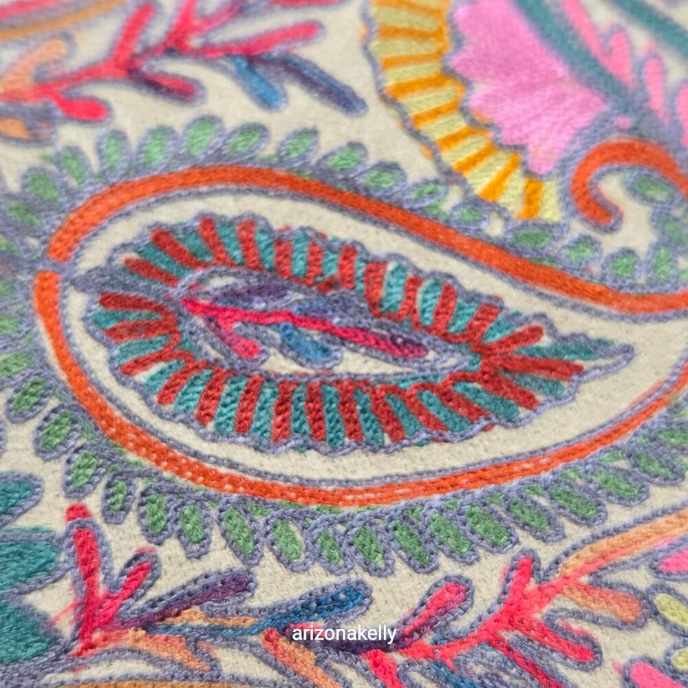 NWOT Cashmere Scarf Wrap Stole Chain Stitch Embroidery Colorful - Picture 8 of 17